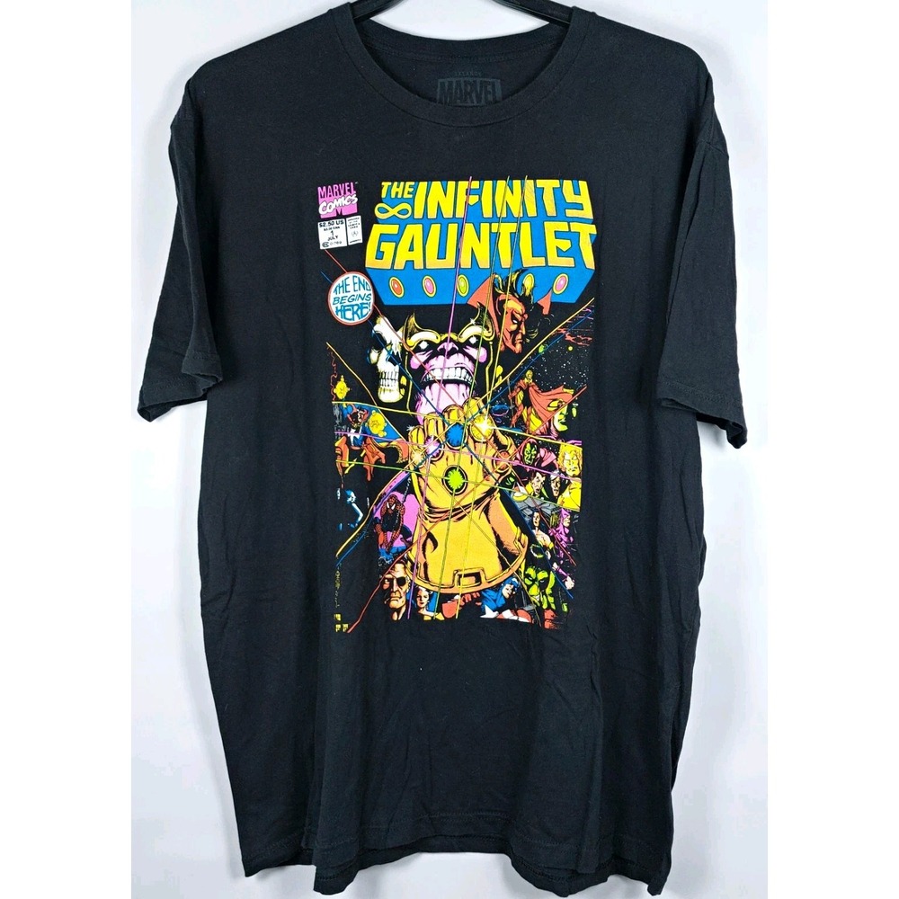 Marvel Thanos Infinity Gauntlet Mens 2X Black Graphic Print Cotton Crew Tee
